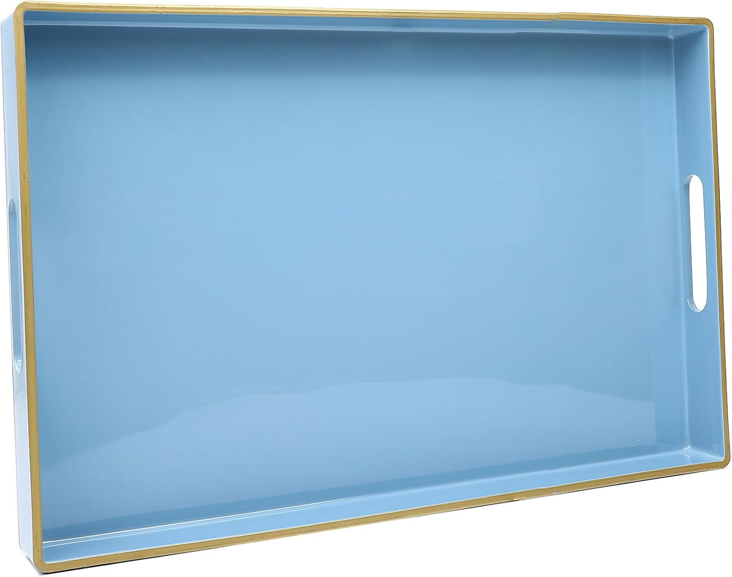 15.6" 10.2" Spsyrine Blue Decorative Serving Tray with Handles, Elegant Plastic Coffee Table Tray for Ottoman, Living