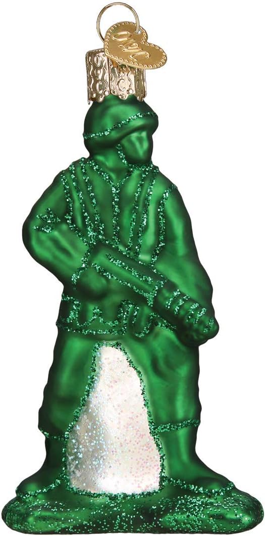 Old World Christmas Glass Blown Ornament, Green Army Man for Christmas Tree