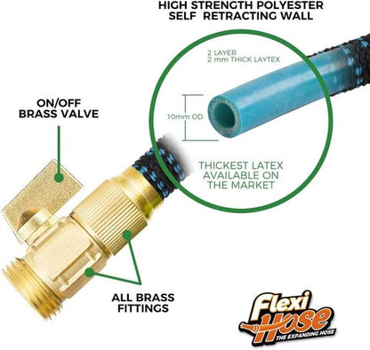 Flexi Hose Expandable Garden Hose - 50FT Lightweight & No-Kink with 8 Function Nozzle | Solid Brass Fittings