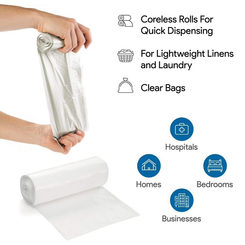ProCure 7-10 Gallon Clear Garbage Can Liners, 100 Count - Small - Medium Trash Can Liners - High Density, Thin, Lightweight, 8 Microns - for Office, Home, Hospital Wastebaskets - 2 Coreless Rolls