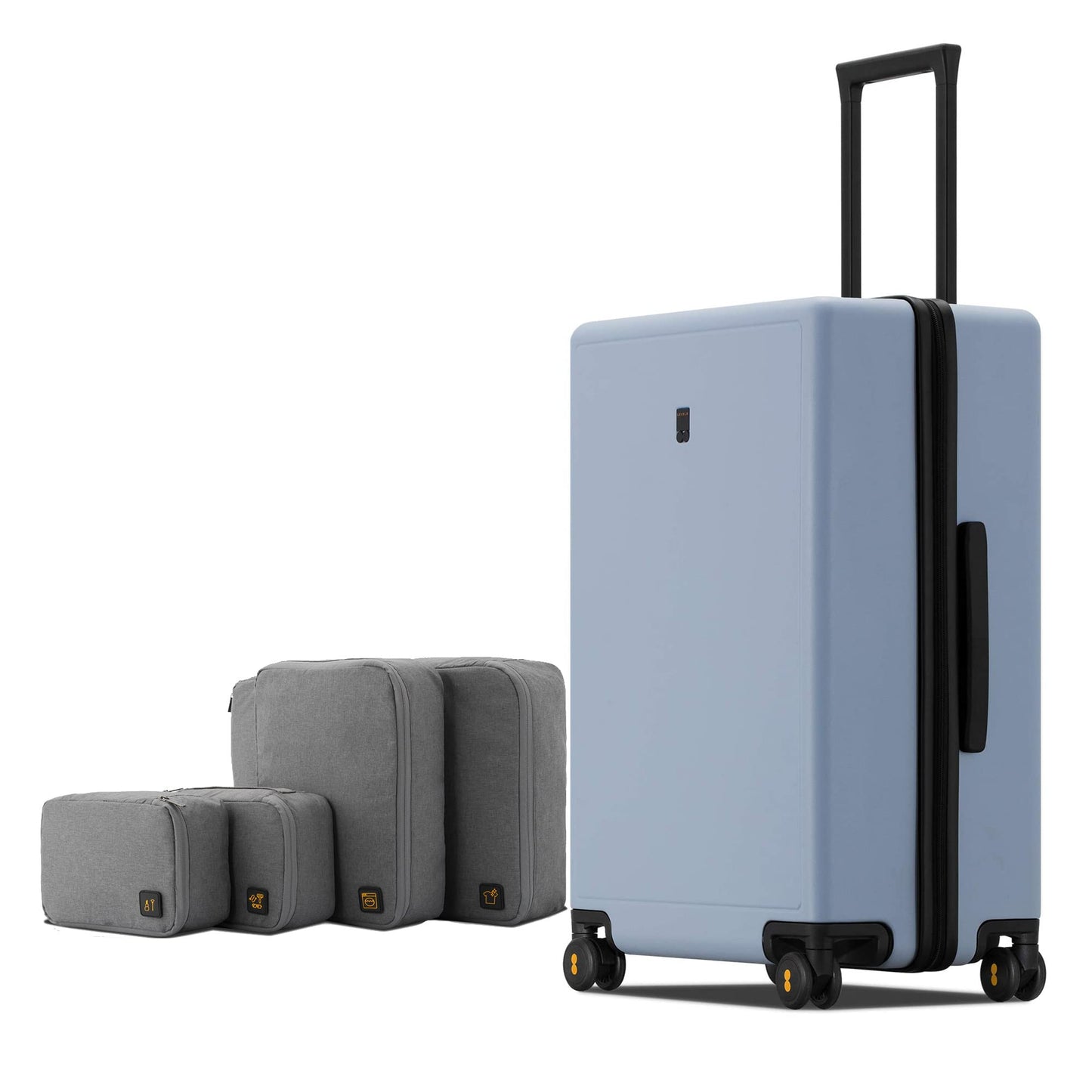 LEVEL8 Elegance Checked Luggage, 24 Inch Hardside Suitcase, Lightweight Matte Hardshell with Tsa Lock, Large Suitcases with Spinner Wheels, Light Blue