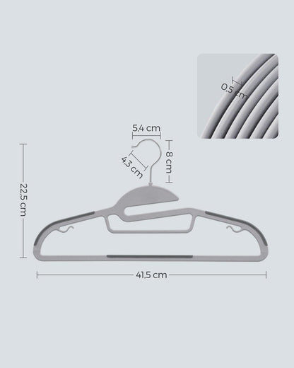 SONGMICS 50 Pack Coat Hangers, Heavy-Duty Plastic Suit Hangers, S-Shaped Opening, Space-Saving, 360º Swivel Hook, 16.3 Inches Wide, Light Gray and Dark Gray UCRP41G-50