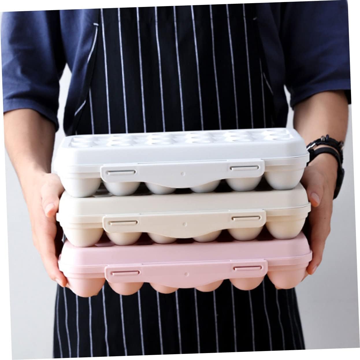 SOLUSTRE 2PCS Egg Container - 18 Egg Holder Storage Tray with Lid for Fridge Kitchen Home
