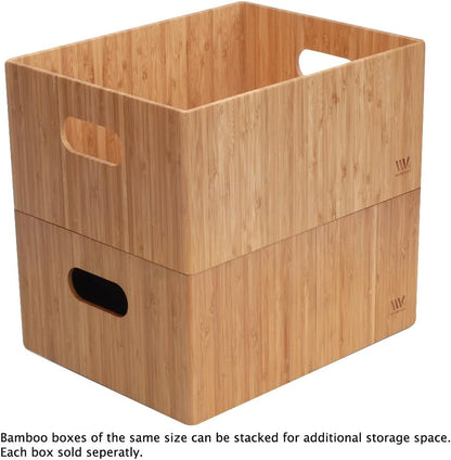 MobileVision Bamboo Bathroom Bin Organizer for Toiletries, Makeup, Brushes, and Cleaning Supplies - 14” x 11” x 6.5”