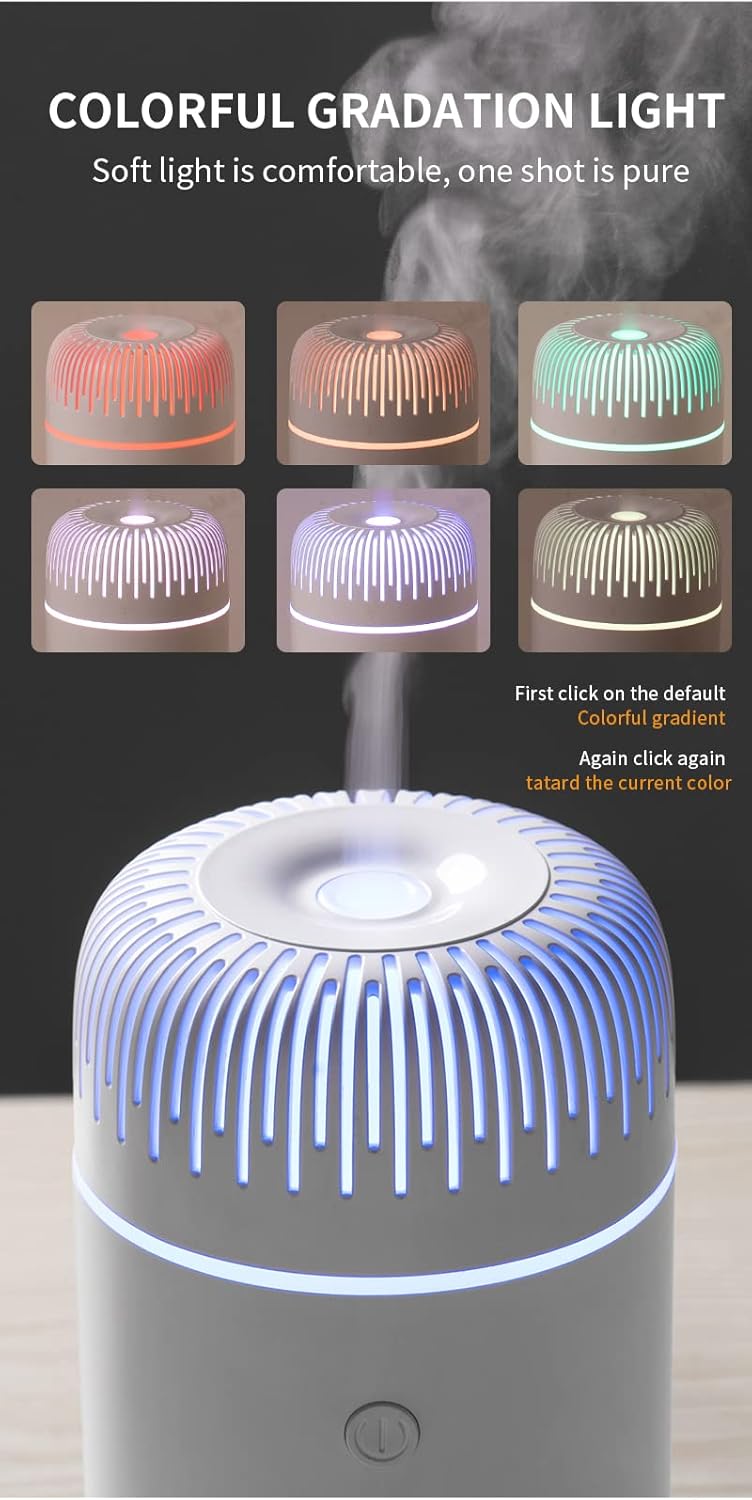 Portable Car Diffusers for Essential Oils, 7 Color Mini Humidifier, USB Diffuser for Office and Bedroom, Black