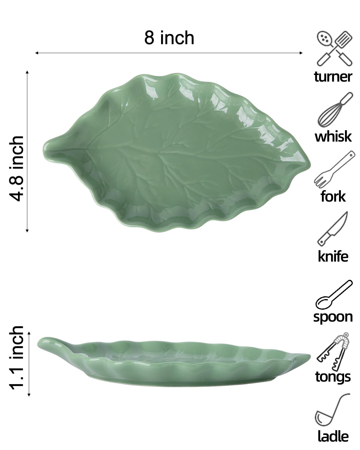KITCHENLESTAR Ceramic Spoon Rest for Stove Top, 8 x 4.8 Inch Large Spoon Holder for Cooking Utensils, Spatula & Coffee Spoons,Farmhouse Kitchen Décor(Green)