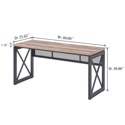 BON AUGURE Computer Desk for Home Office, Sturdy Office Desk, Wide Wood Metal Writing Table, Farmhouse Industrial Gaming Desks (60 Inch, Vintage Oak)