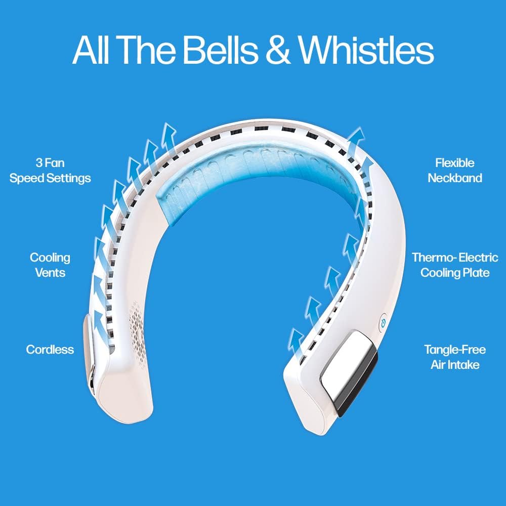 Arctic Air Freedom Ultra Neck Fan, Wearable 3-Speed Cooler, USB-Rechargeable, Lightweight & Compact