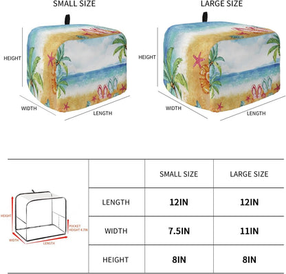 Toaster Dust Cover with Pockets, Watercolor Beach Coconut Tree Design, Soft Washable 4 Slice Dust-proof Cover