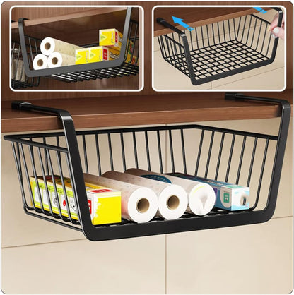 Zerodeko Under Shelf Basket - Hanging Wire Storage Baskets for Kitchen Pantry, Desk, Bookshelf Organizer