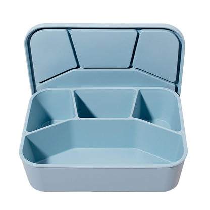 AROCFTIE Silicone Bento Box, 4 Compartment Hard-Shell Food Grade Silicone Lunch Box with Lids,40oz Leak-Proof Lunch Containers with Four Sections, Oven & Dishwasher Safe (Blue)