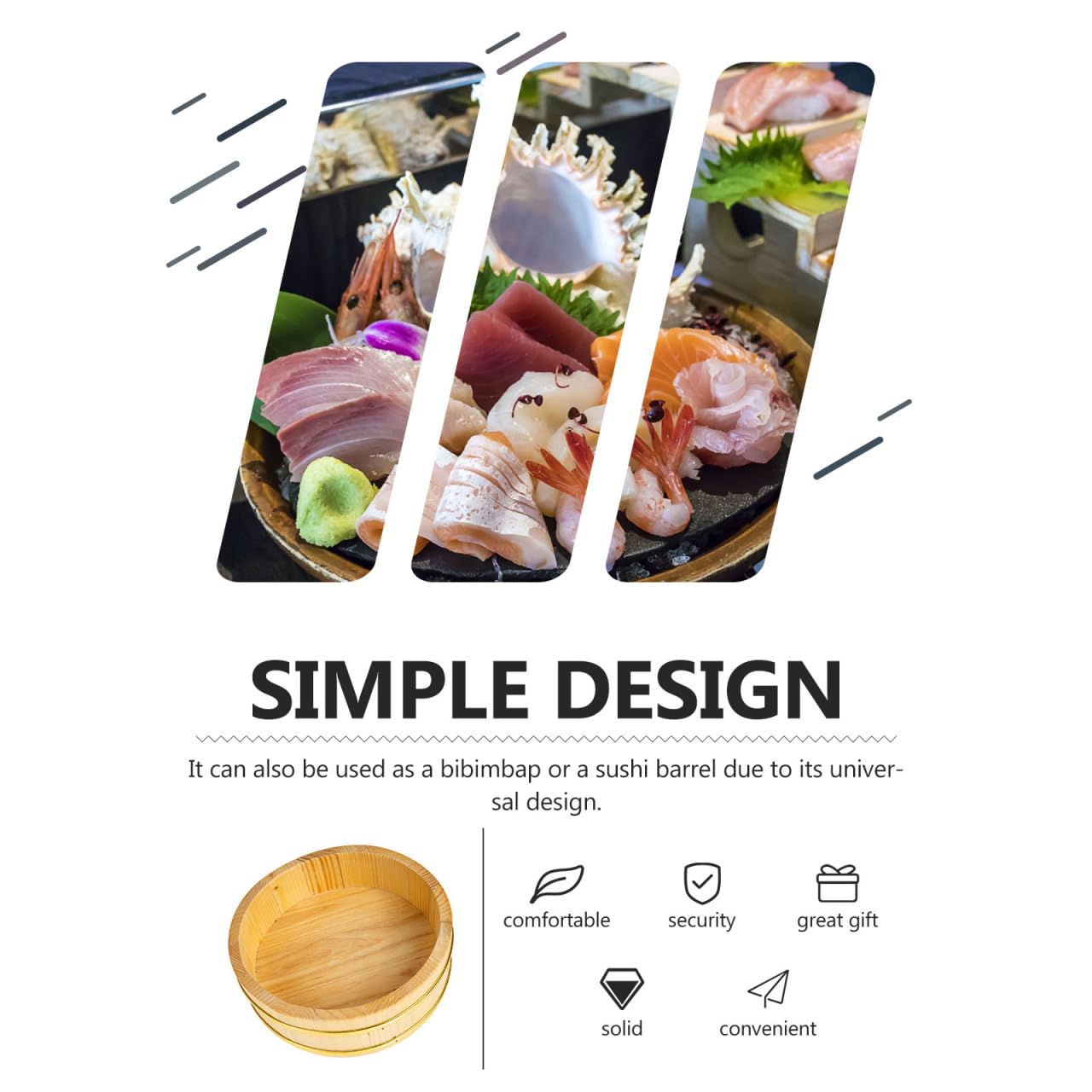 WATIIFUFU Japanese Sushi Bucket Wooden Rice Mixing Bowl Food Storage Container Compact 9.84X9.84X2.63In Lightweight for Sushi Bibimbap Serving and Home Cooking