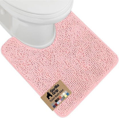 GORILLA GRIP Plush Chenille Bath Rug Mat - Soft Microfiber for Oval Toilet Base, Machine Washable, Light Pink