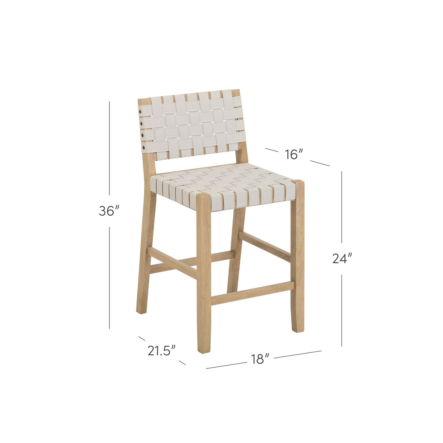 Nathan James Cohen Mid Century Modern Bar Stool, Upholstered Faux Leather Counter Stool with Back and Solid Wood Legs, Off White