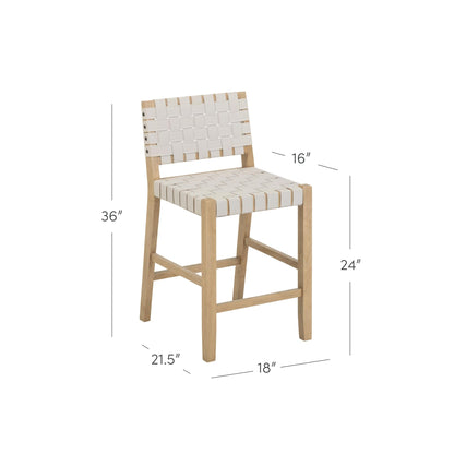 Nathan James Cohen Mid Century Modern Bar Stool, Upholstered Faux Leather Counter Stool with Back and Solid Wood Legs, Off White