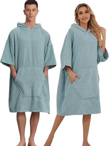 Swimmer Surf Poncho Hooded Towel for Adults Quick Dry Beach Changing Robe with Pockets, Unisex Swim Cover-Up, Grass
