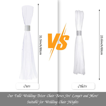 Skiennix 26 Sets Large White Pew Bows - Tulle Wedding Aisle Chair Decorations for Ceremonies