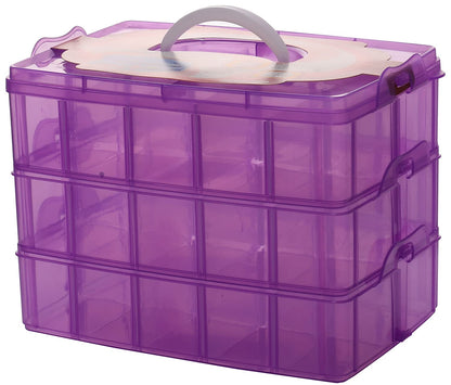 Sooyee 3-Tier Bead Organizer, Stackable Craft Storage Containers with 30 Adjustable Compartments for Washi Tape, Toy, Hair Accessories, Art Supplies, Fishing Tackle, Purple, 10" L x 6.7" W x 7" H