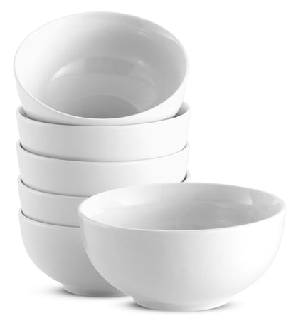 KooK Ceramic Cereal Bowls, Microwave, Dishwasher and Freezer Safe, Porcelain Dishes for Soup, Pasta, Salad, Oatmeal, Deep Interior, 24 oz, Set of 6, Marshmallow White