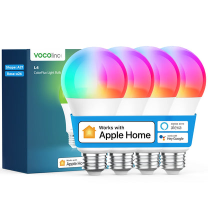 VOCOlinc Smart Light Bulb Works with Apple Homekit, Alexa, Google Home, Dimmable WiFi Smart Bulbs, 850 Lumens, E26 LED Smart Bulb 60 Watt Equivalent, A21, 2200K-7000K RGBW, 9.5W, 1 Pack