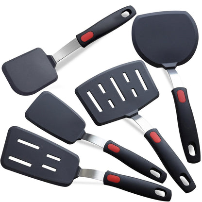 Silicone Spatula Set Turner, 5-Pack Spatulas for Nonstick Cookware, 600°F Heat Resistant Kitchen Cooking Utensils Set for Egg, Pancake Fish Sticky Baking Dishwasher Safe
