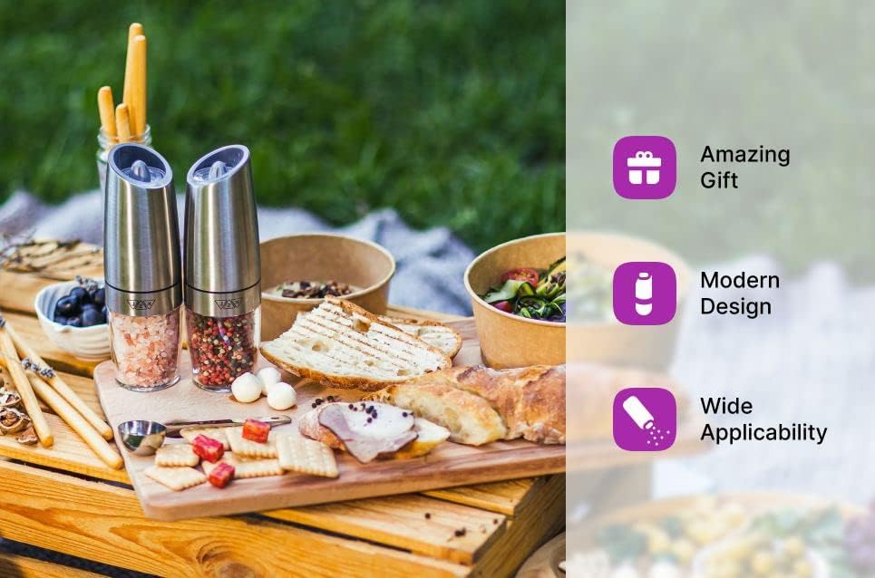 KSL Gravity Electric Salt and Pepper Grinder Set - Adjustable Motorized Auto Shakers, Mother's Day Gift Kit