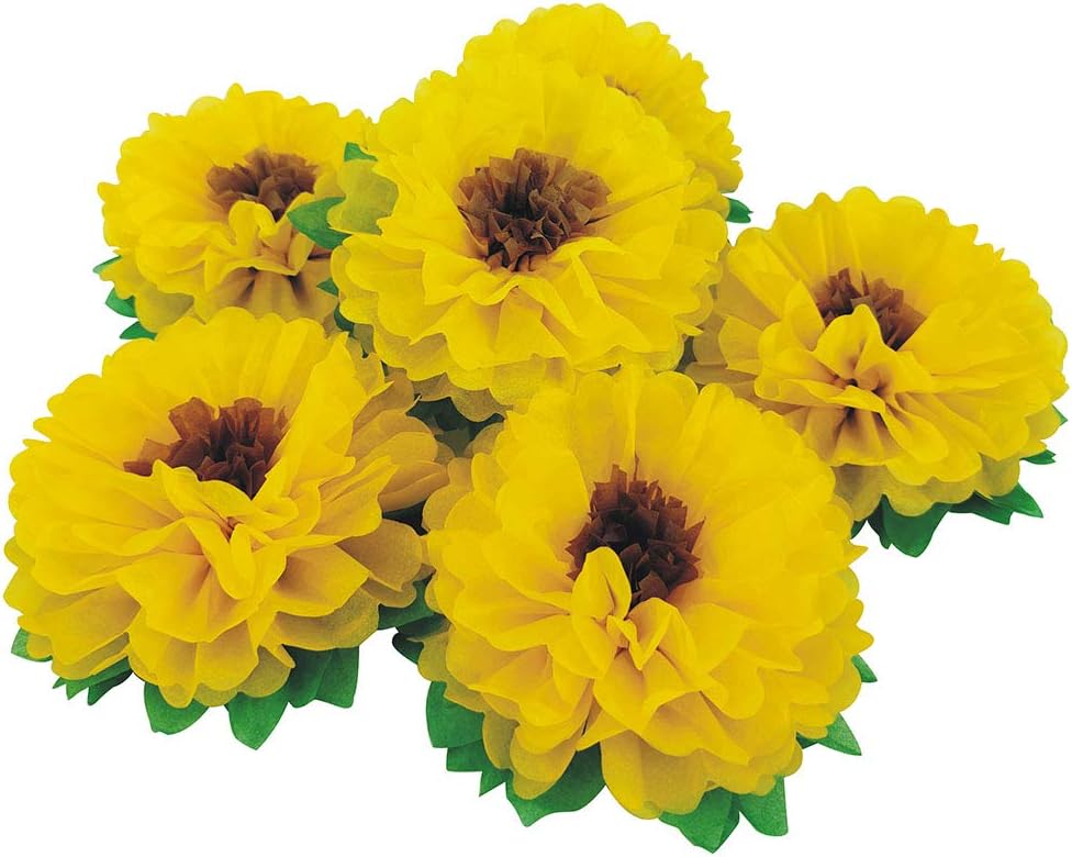 Tissue Paper Sunflowers Decorations for Wall, Birthday Party Backdrop, Home Decoration Pack of 6