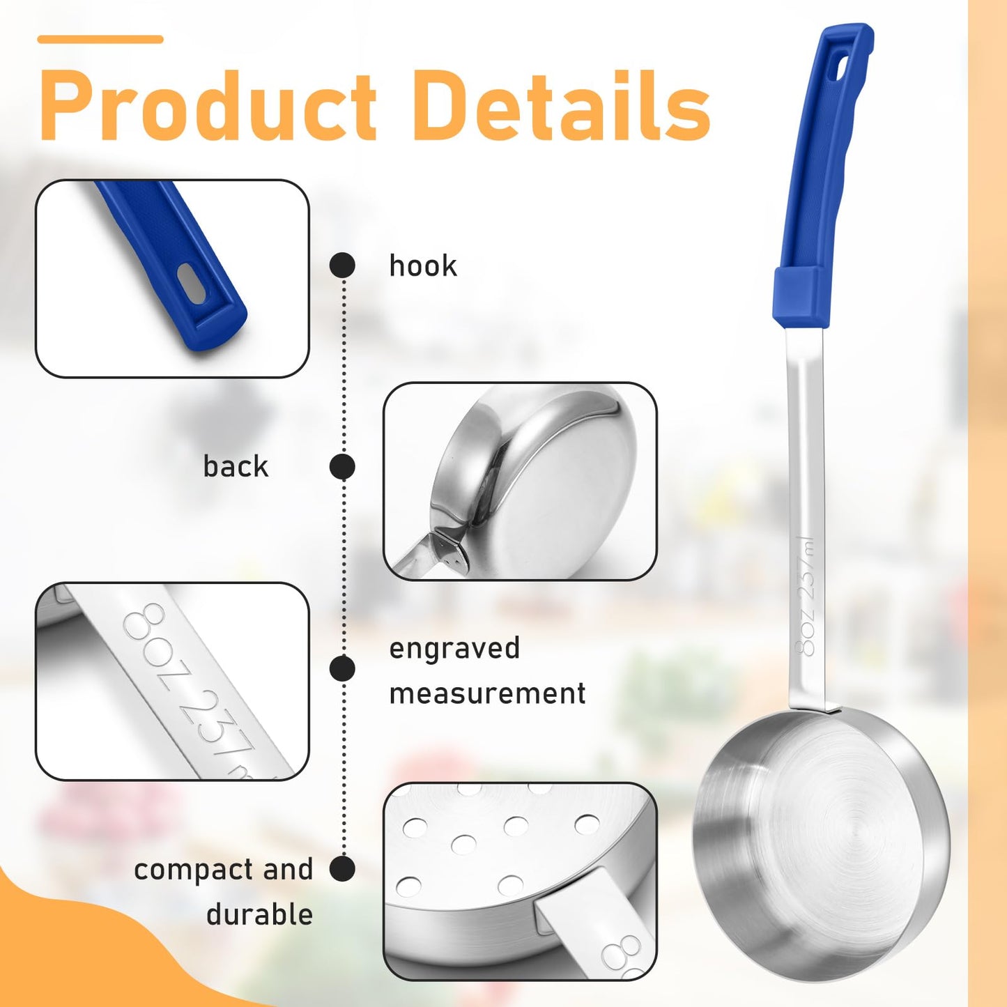 6 Pcs Portion Control Serving Spoons Set, Portion Scoops for Food, Unslotted Spoon (2, 4, 6, 8 oz), Slotted Stainless Steel Ladle Spoon (1, 3 oz) for Measuring Serving Ladle Utensils Weight Loss