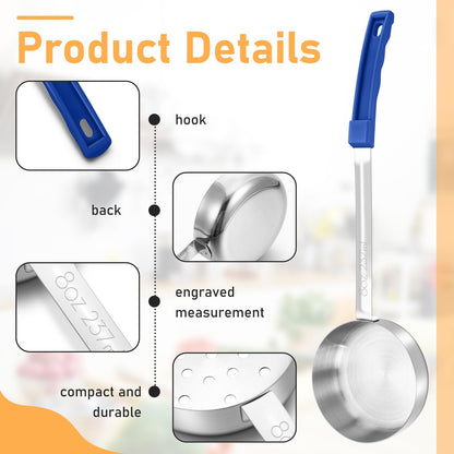 6 Pcs Portion Control Serving Spoons Set, Portion Scoops for Food, Unslotted Spoon (2, 4, 6, 8 oz), Slotted Stainless Steel Ladle Spoon (1, 3 oz) for Measuring Serving Ladle Utensils Weight Loss