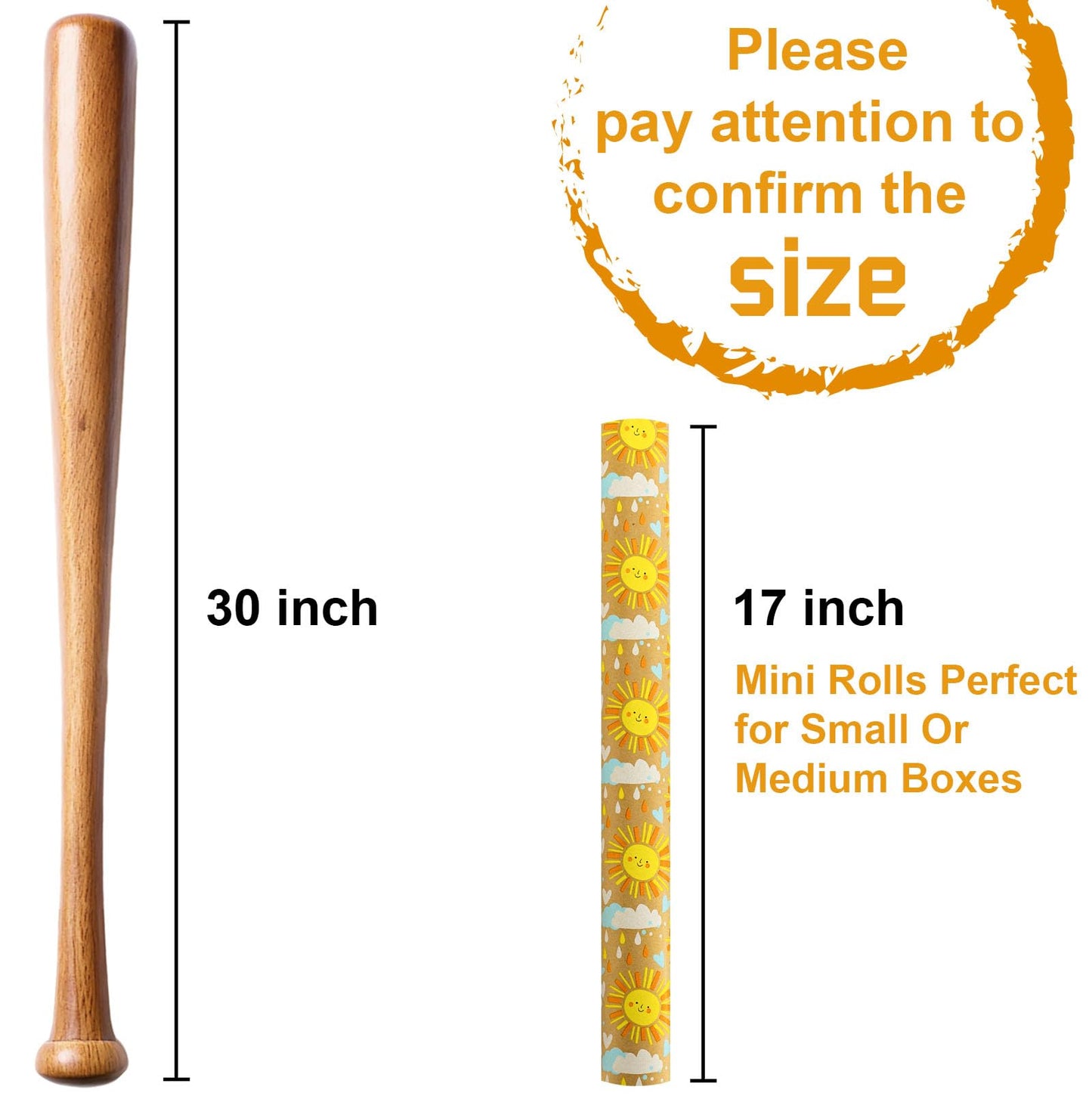 MAYPLUSS Kraft Baby Shower Wrapping Paper, Recyclable Sunshine, Cloud & Heart Design Baby Gift Wrap Paper for Children Birthday, Party, Holiday, Cute Wrapping Paper Mini Roll (17 Inch X 33 Feet)