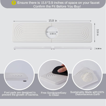 Stone Faucet Mat for Kitchen Sink, Faucet Mat Fast Drying Diatomite, Sink Splash Guard Water Absorbing Stone Tray for Sink, Counter Protector for Kitchen & Bathroom