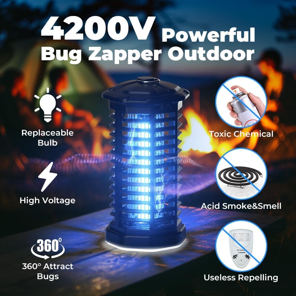 YISSVIC Bug Zapper, Outdoor Indoor Waterproof Electric Mosquito Fly Zapper Killer, Effective 4200V for Home, Patio,