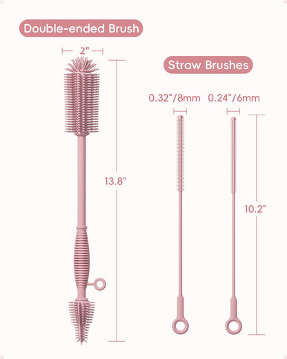 Silicone Cleaning Brush Kit,Water Bottle and Straw Cleaner Brush Set for Tumbler,Baby Bottle,Breast Pump Part,Nipple,Sippy Cup,Glass,Dishwasher Safe,BPA Free,3 Pcs