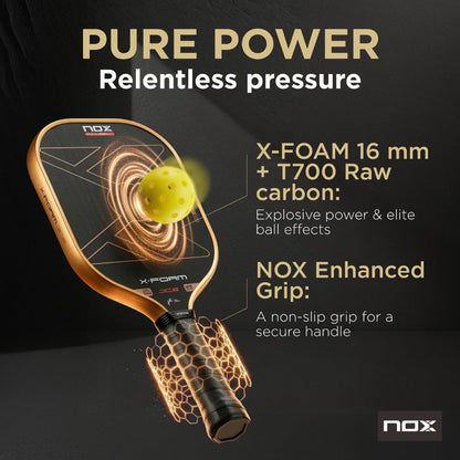 NOX Pickleball Paddle X-Foam JC6 16mm 2026 | Gen 4 X- Foam Core Pickleball Paddle | Judit Castillo Signature Professional Racket | USAP Approved | Raw Carbon Face, High Spin & Comfort | Vibe Dampening
