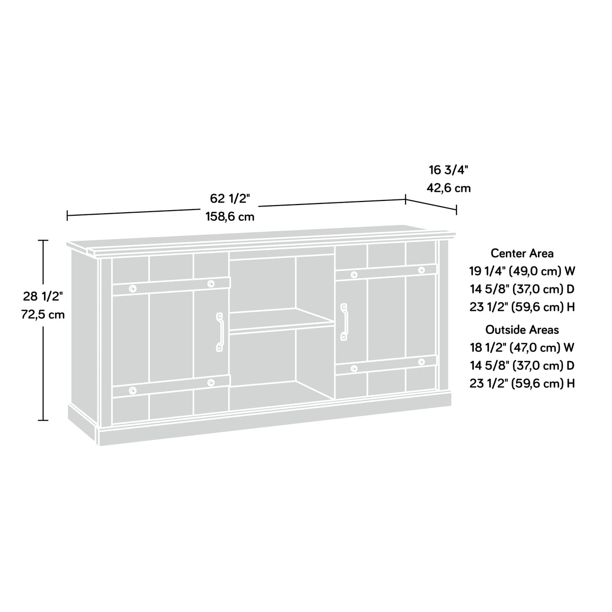 Sauder Misc Entertainment Farmhouse TV Stand, for TVs up to 70", Raven Oak Finish