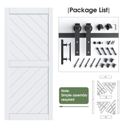 36in x 84in Sliding Barn Door with 6.6FT Barn Door Hardware kit & Handle Included, Solid MDF Wood Slab Covered with Water-Proof & Scratch-Resistant PVC Surface,Simple DIY Assembly,Chevron Pattern