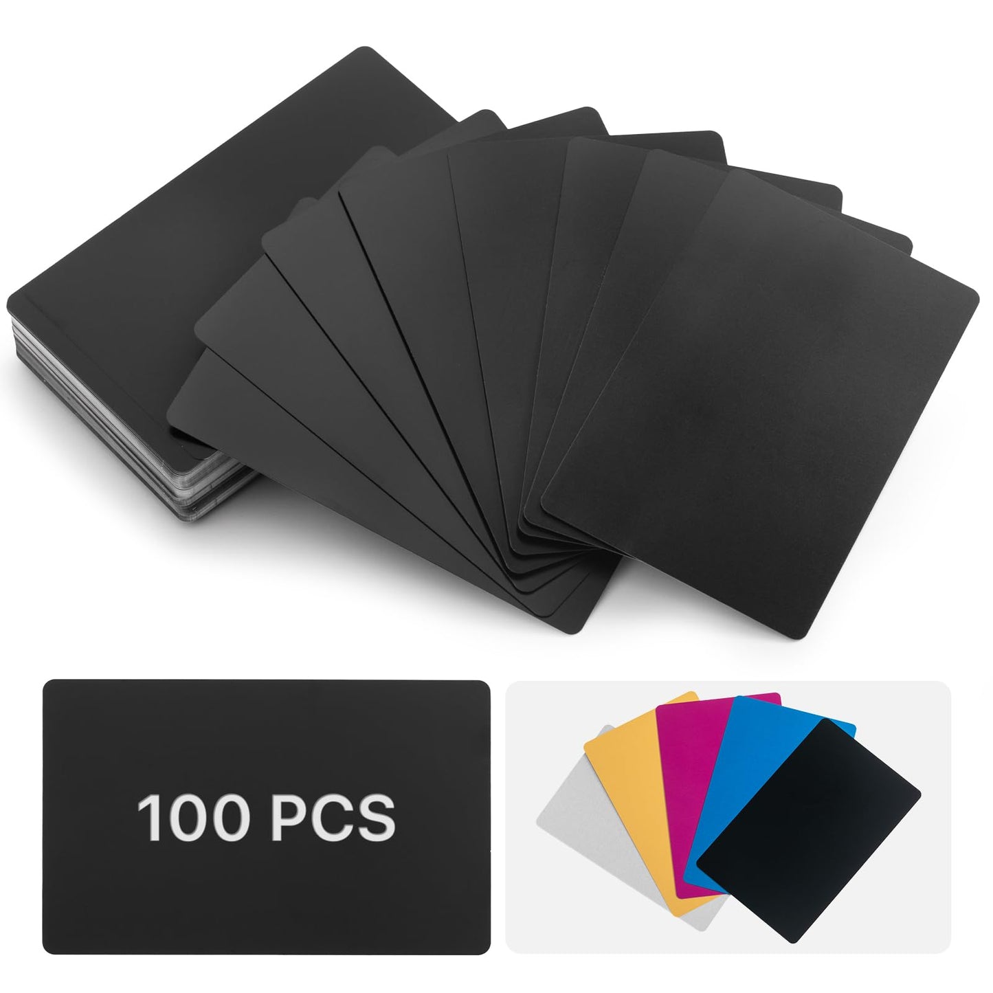 Cloudray 100 Pack Blank Metal Business Cards, 0.2mm Thick Aluminum Alloy Name Cards, Laser Engraving Card Blanks, Wallet Size Metal Name Cards for DIY Custom Business Gifts, Black, Set of 100
