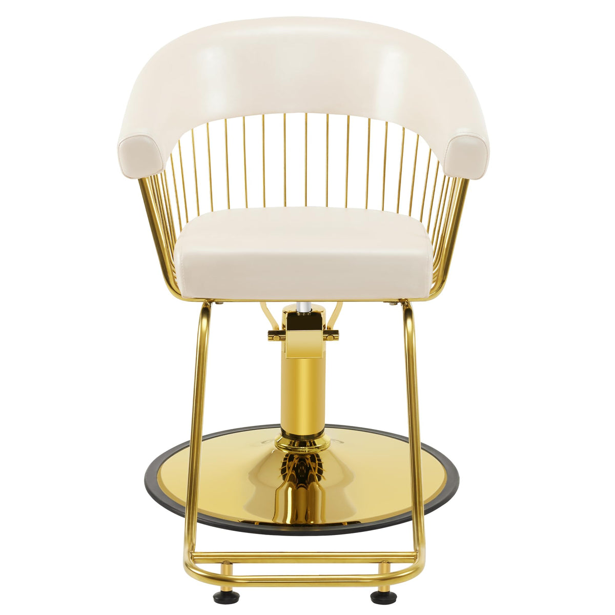 BarberPub Hydraulic Salon Chair, Gold&Black&White Classic Style Barber Chair for Hair Stylist, Iron Frame Beauty Spa Salon Styling Chair with Heavy-Duty Pump for Women Men 8677 (Champagne)