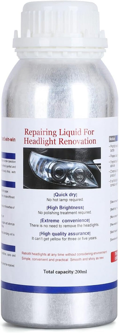 200ML Headlight Restoration Liquid - Automobile Lens Polish Repair Fluid for Headlight Yellowing, Haze, and Scratches