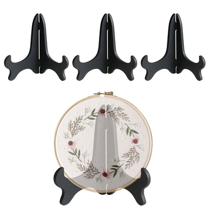 JoyHuaTrade 4 PCS Embroidery Hoop Desk Display Holder, Black Plastic Cross Stitch Display Stand for Embroidery Cross Stitch Hoop Needlework Decor
