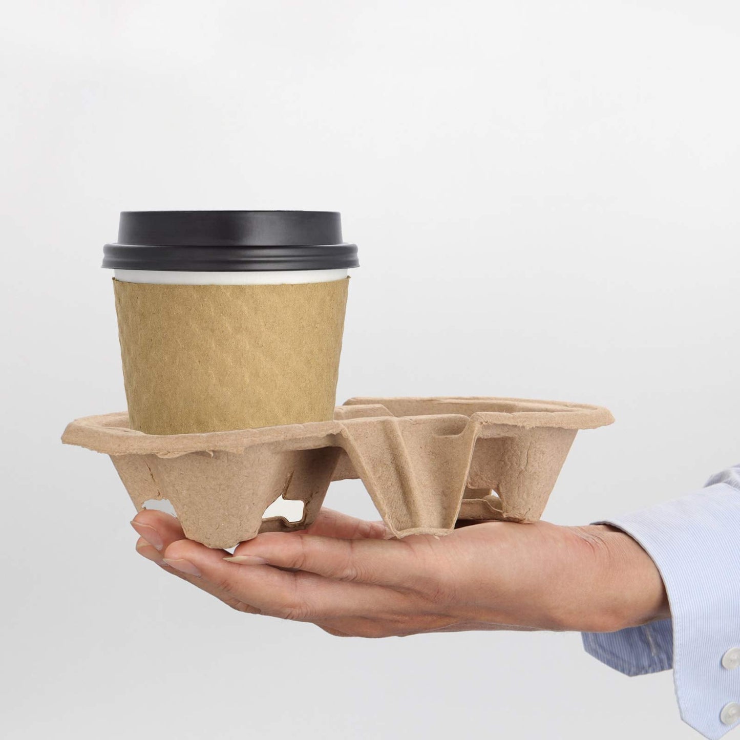 HOZEON 100 Pack 2-Cup Pulp Fiber Drink Carrier, to Go Coffee Cup Holder, Disposable Drink Carrier Tray for Hot or Cold Drinks, Coffee Shops, Takeaway Shops, Restaurants,Grocery Stores, Juice Bars