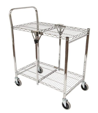 Luxor WSCC-2 Two-Shelf Collapsible Wire Utility Cart with Wheels, Push Heavy Duty,Holds 200 Pounds and Folds Up for Storage, 37"W x 18.25"D x 30.5"H
