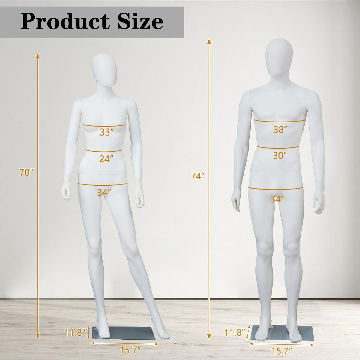 Kinfant Male and Female Mannequin Set - 6Ft Full Body Male and Female Detachable Mannequin with Stand for Clothing Shops, Clothing Design(White)
