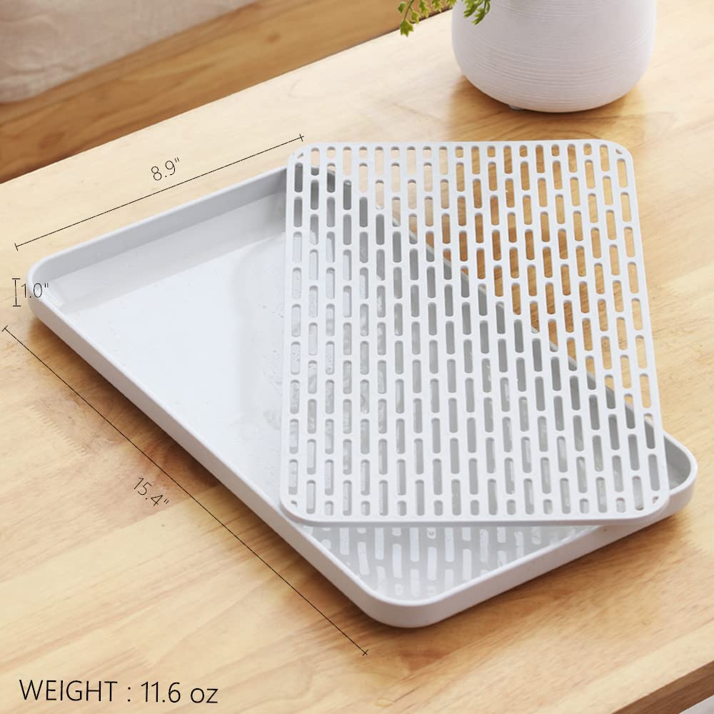 Bonilve Cup Drying Rack & Dish Drying Tray, Drain Board for Small Kitchen Sink, Dish Drain Tray Large Enough for Counter or Coffee Table, Big White Dish Drying Mat
