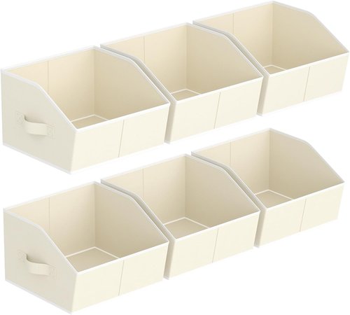 Homsorout Storage Bins - Small Trapezoid Closet Organizer Baskets with Handles, 6-Pack Beige
