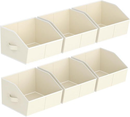 Homsorout Storage Bins - Small Trapezoid Closet Organizer Baskets with Handles, 6-Pack Beige