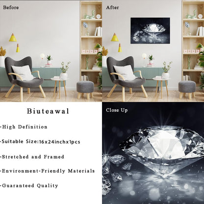 Biuteawal Diamond Wall Art Black White Canvas Print Shining Diamonds Painting Fashion Picture Modern Artwork Home Decor for Living Room Bedroom Bathroom Framed Ready to Hang