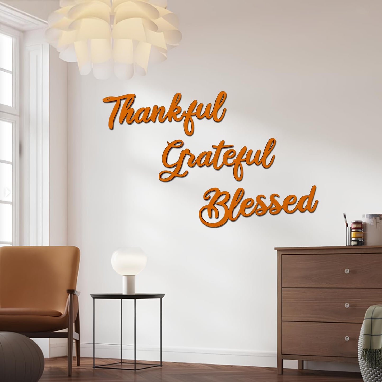 Zaruatu 3 Pcs Unfinished Wood Thanksgiving Cutout Thankful Grateful Blessed Word Sculptures Sign Wooden Letter Decorations for Wreath DIY Crafts Door Hanger Wall Art Decor (Orange-Thankful)