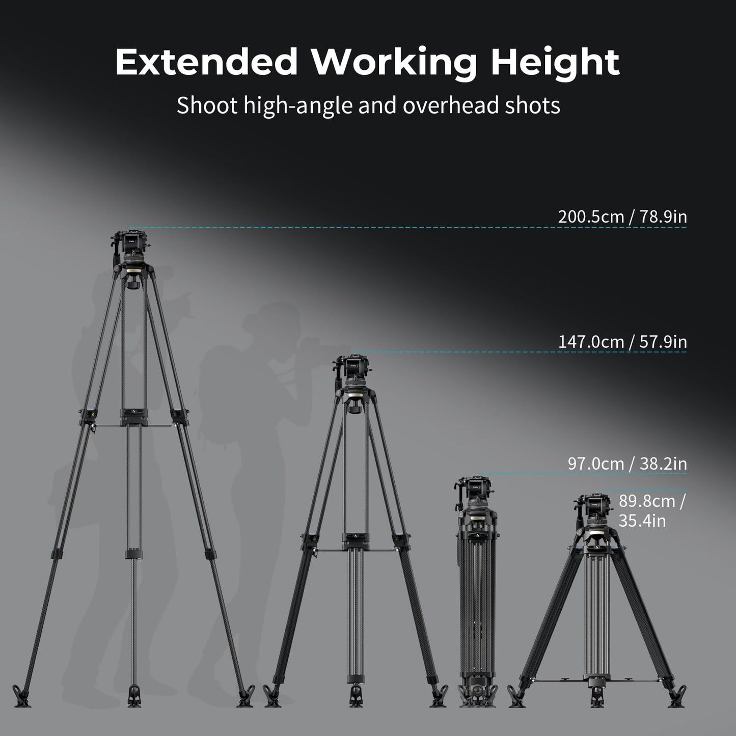 SMALLRIG 79''/200.5cm Heavy-Duty Carbon Fiber Video Tripod, 7-Step Counterbalance Head, Snap-on Quick-Release Plate for DJI & MFT 501, Max Load 17kg/37lb, Professional Video Shooting - FSD18-5578