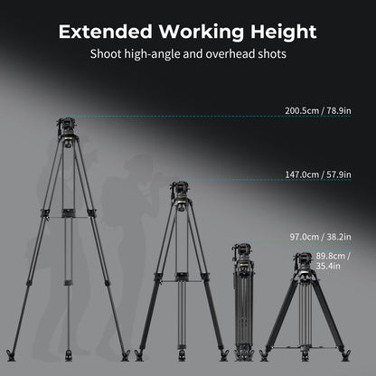 SMALLRIG 79''/200.5cm Heavy-Duty Carbon Fiber Video Tripod, 7-Step Counterbalance Head, Snap-on Quick-Release Plate for DJI & MFT 501, Max Load 17kg/37lb, Professional Video Shooting - FSD18-5578